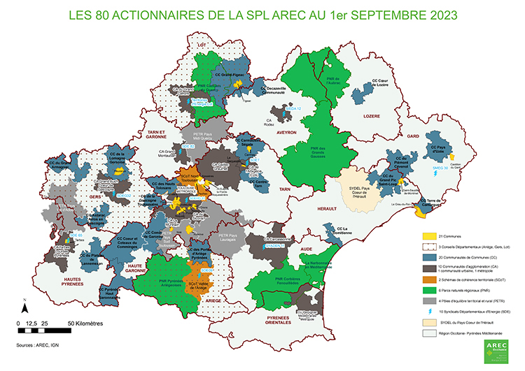 Carte des actionnaires de la SPL AREC au 1er septembre 2023