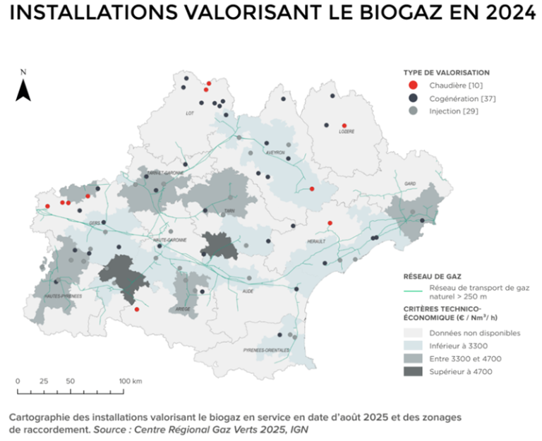 Installlations valorisant le biogaz en 2024