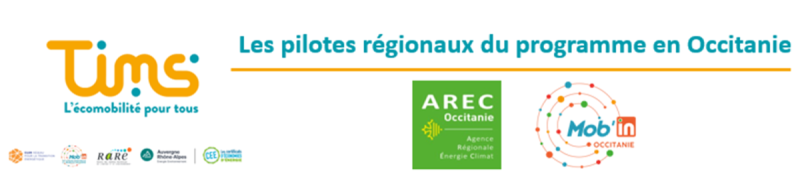 Logos des partenaires du programme TIMS en occitanie : AREC Occitanie et Mob'in Occitanie
