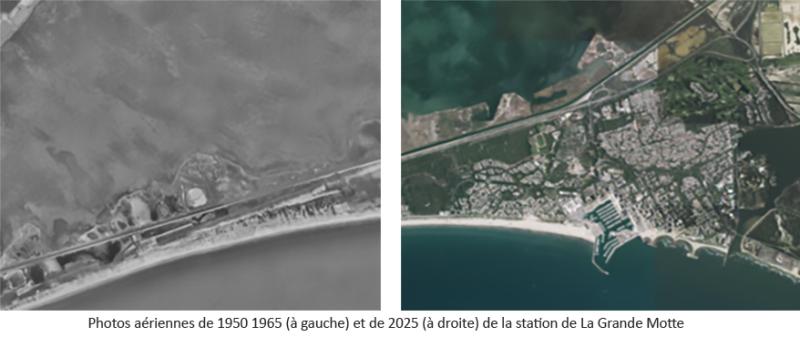 photos aériennes de La Grande Motte dans les années 60 et en 2025